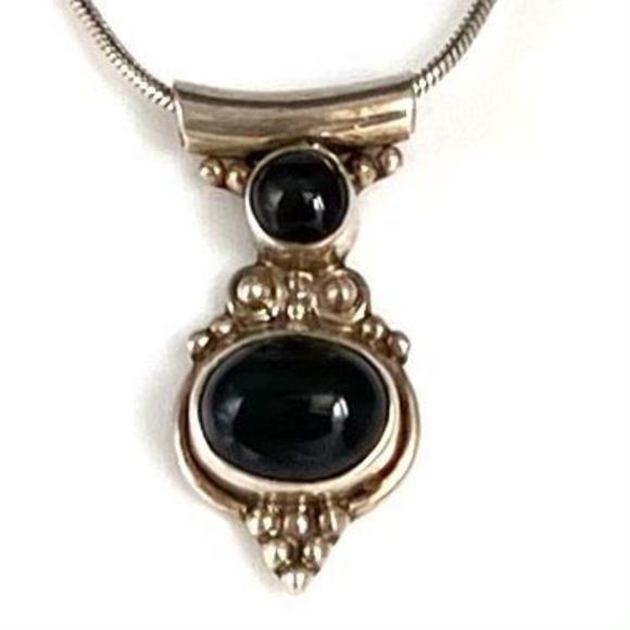 AAB# Italian Sterling 925 Silver & Black Oynx Necklace - Picture 4 of 11